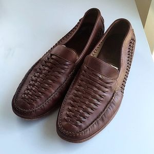 Johnston & Murphy Men's Danley Mahogany Leather Woven Loafers Sz 11.5